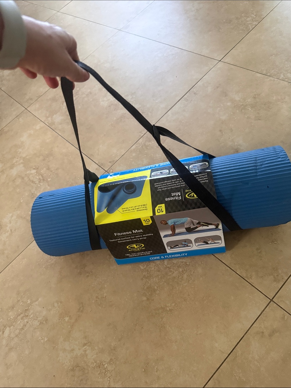 Blue Fitness Mat with Carry Strap - Unbranded